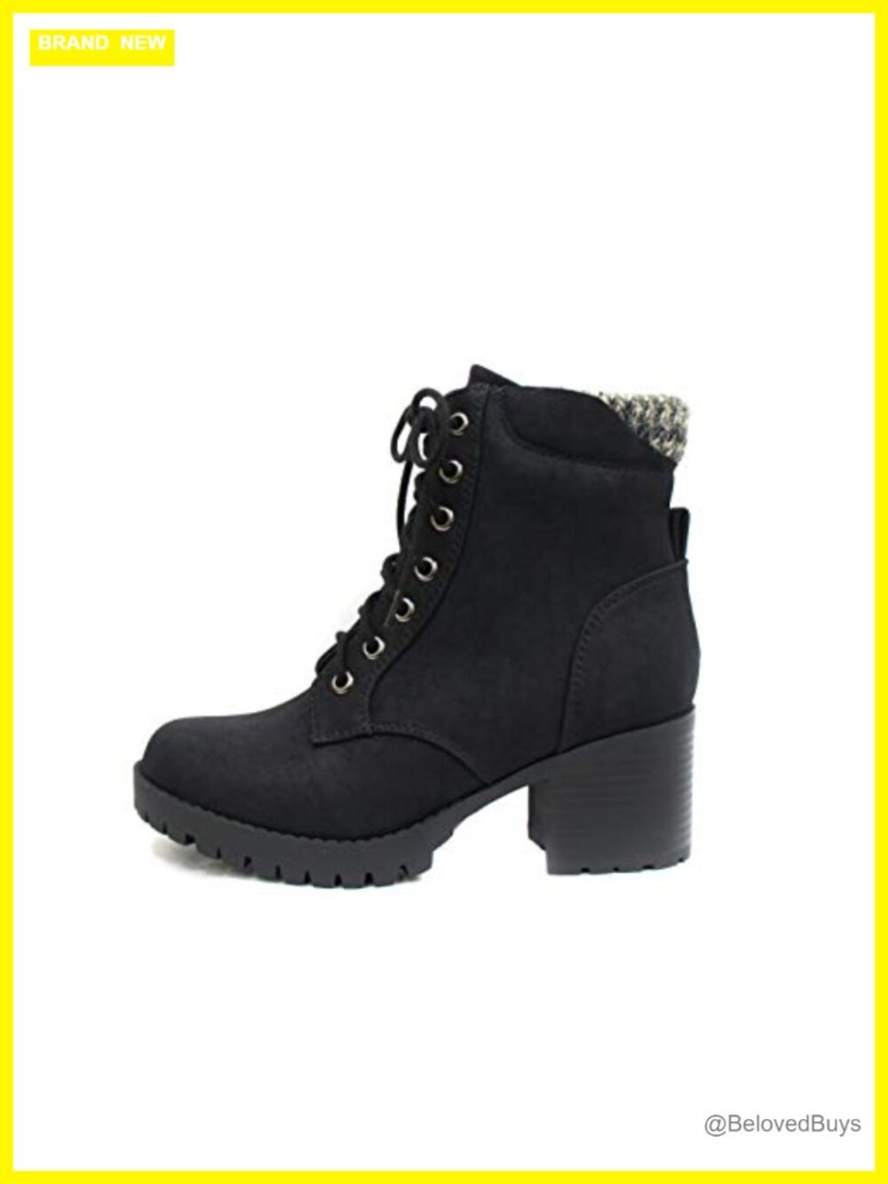 Chunky Heel Combat Ankle Boot Lace Up Side Zipper Lug Sole